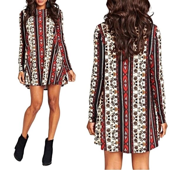 Show Me Your Mumu Tyler Tunic Dress Patchwork Autumnal Long Sleeve Size S - Picture 4 of 11